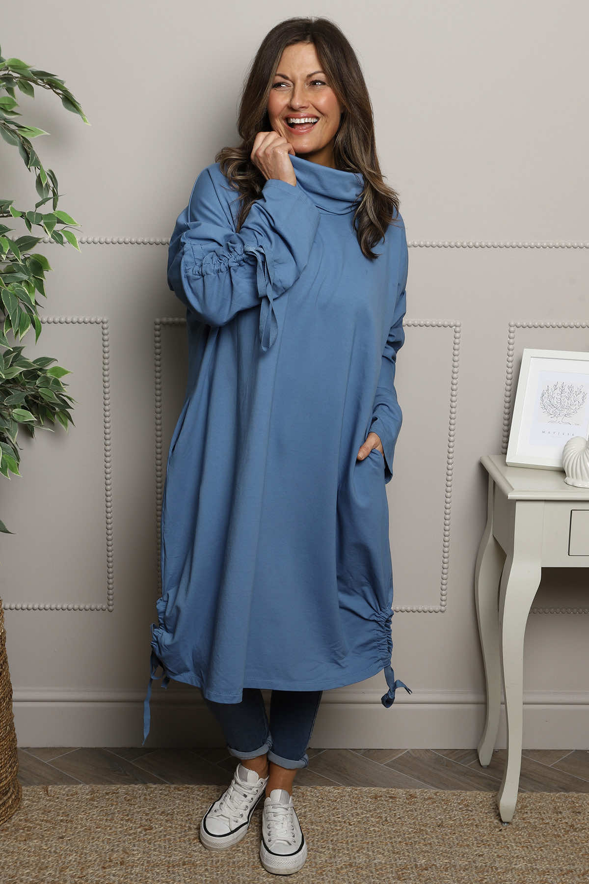 Dalary Cowl Neck Cotton Tunic Blue