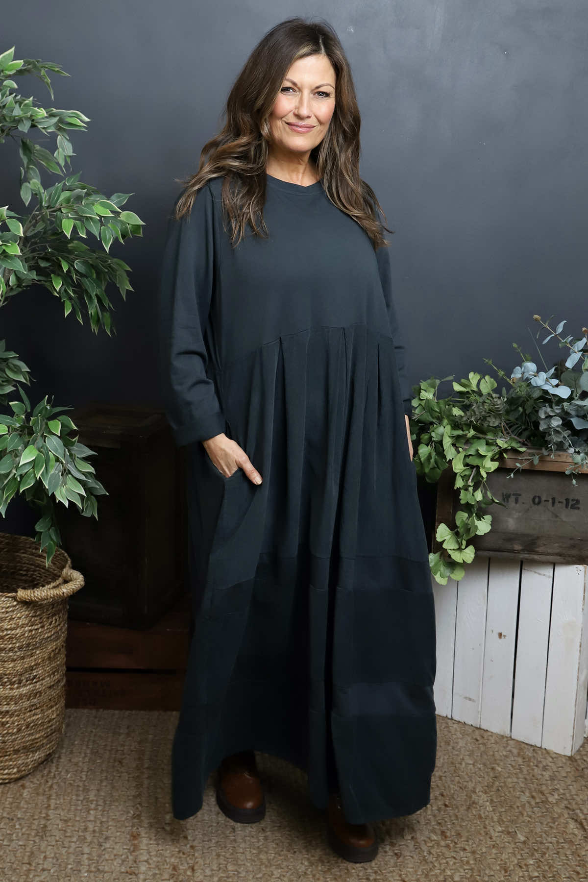 Petra Cotton Dress Charcoal
