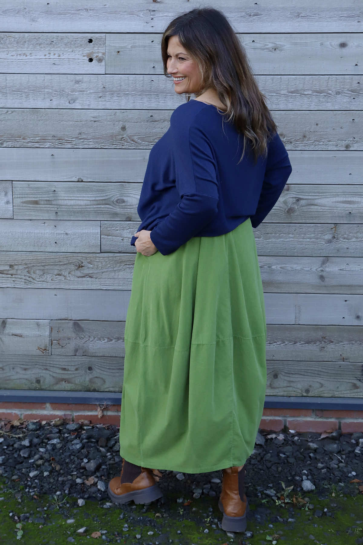 Branwen Belted Needlecord Skirt Green