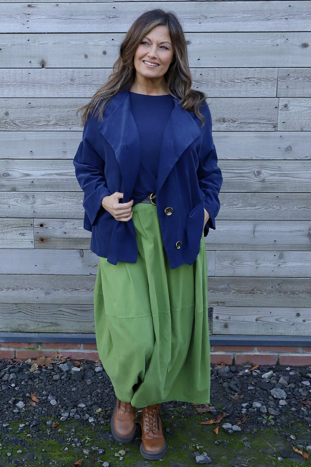 Branwen Belted Needlecord Skirt Green