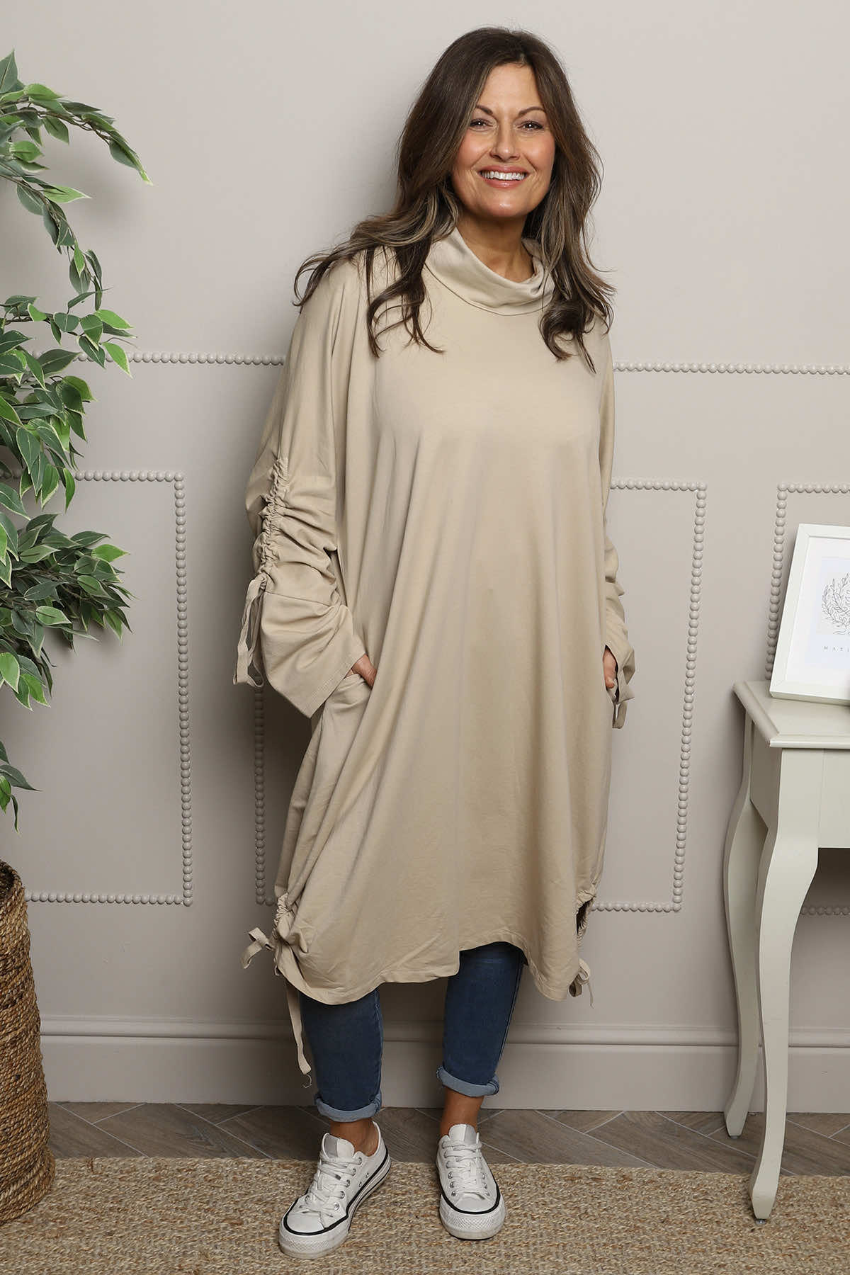 Dalary Cowl Neck Cotton Tunic Camel