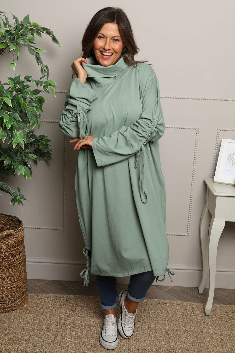 Dalary Cowl Neck Cotton Tunic Sage Green