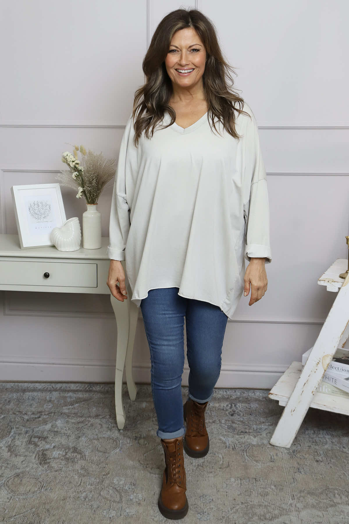 Maritza Slouch Cotton Top Stone