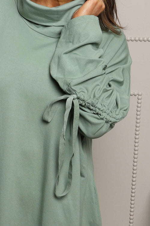Dalary Cowl Neck Cotton Tunic Sage Green - Image 3