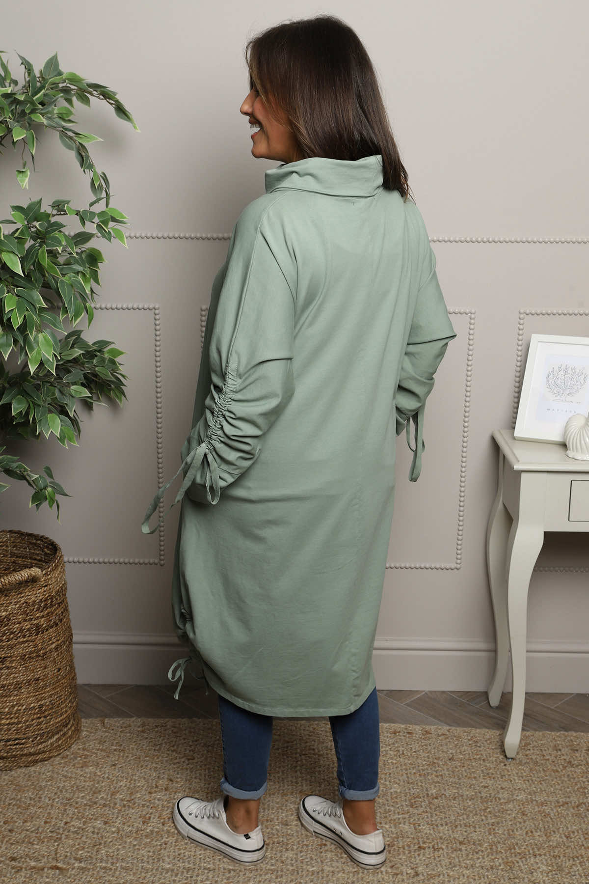 Dalary Cowl Neck Cotton Tunic Sage Green