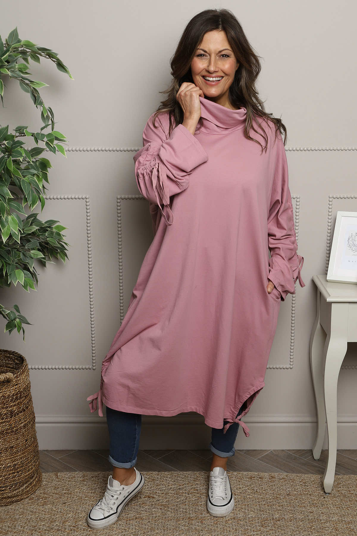 Dalary Cowl Neck Cotton Tunic Pink
