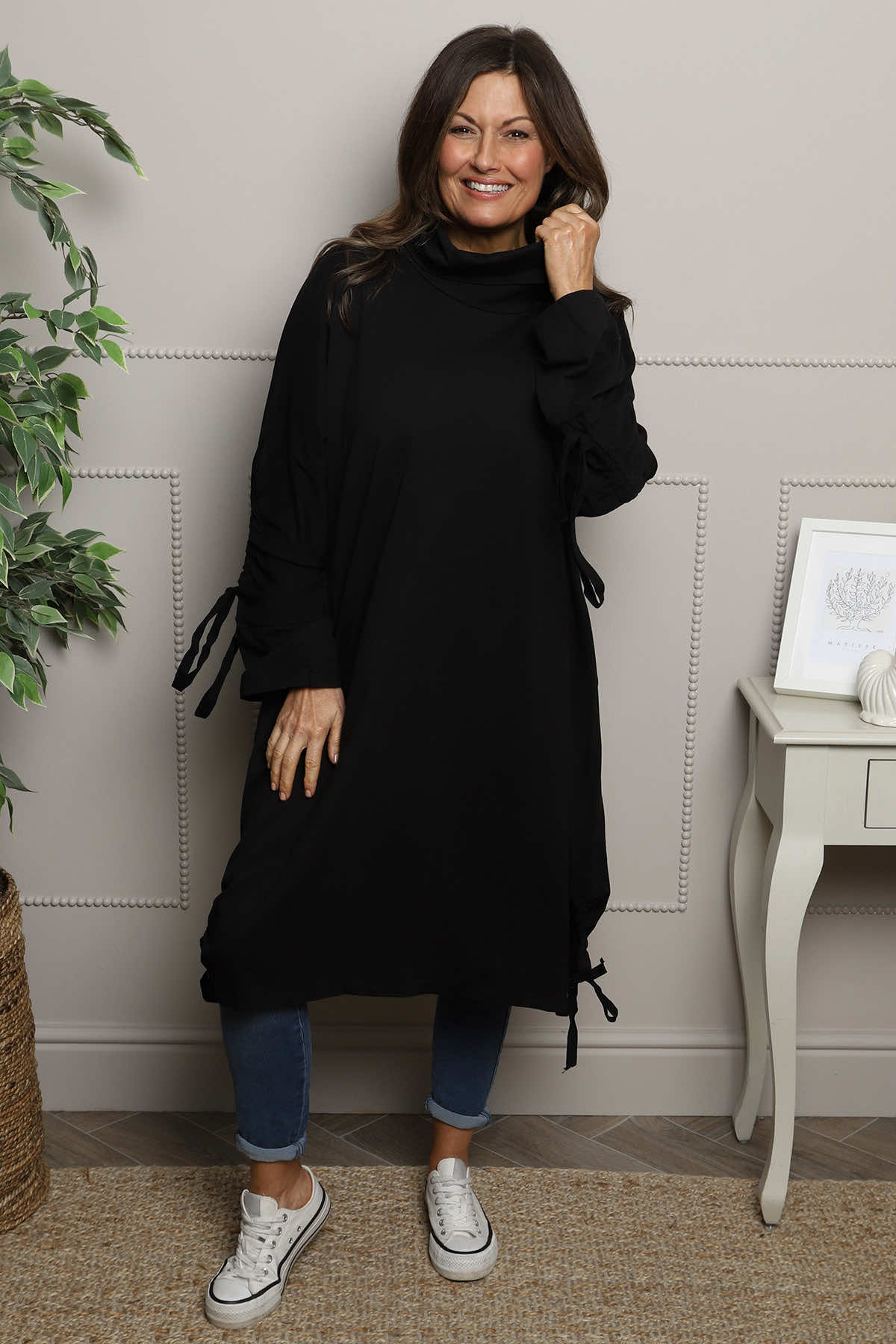 Dalary Cowl Neck Cotton Tunic Black