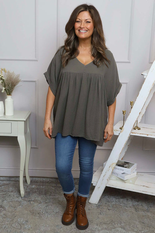 Ravello Crinkle Cotton Top Mocha - Image 2