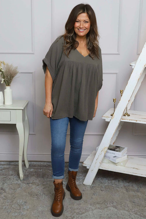 Ravello Crinkle Cotton Top Mocha - Image 3