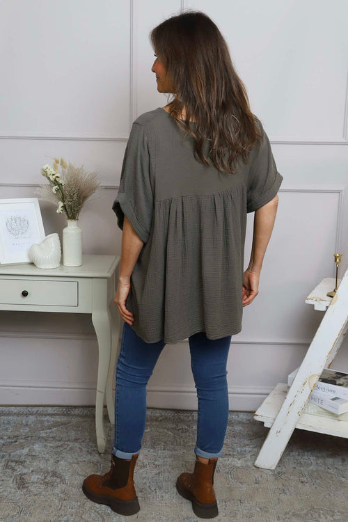 Ravello Crinkle Cotton Top Mocha - Image 4