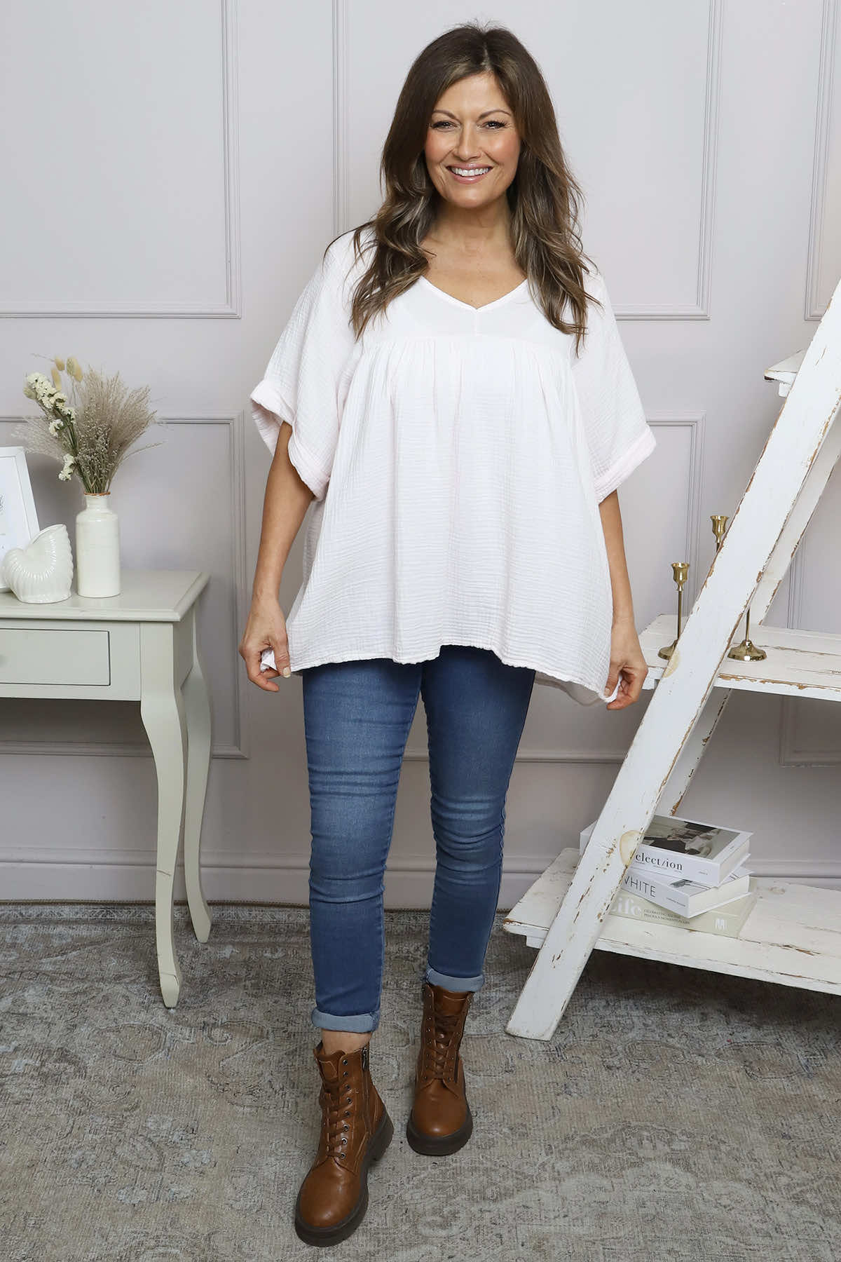 Ravello Crinkle Cotton Top Light Pink