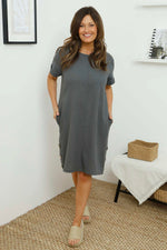 Joyce Button Linen Dress Mid Grey Mid Grey - Joyce Button Linen Dress Mid Grey