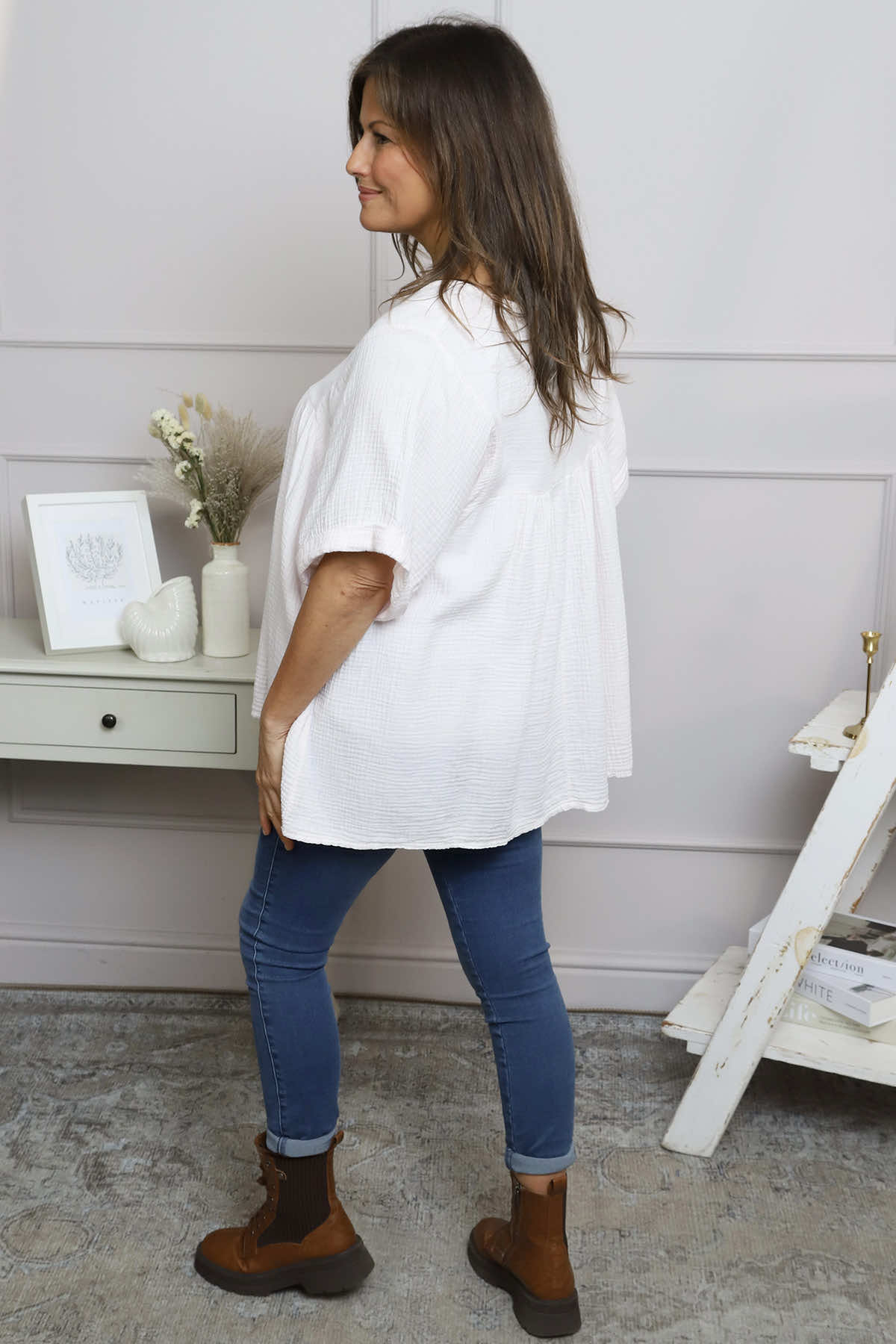 Ravello Crinkle Cotton Top Light Pink