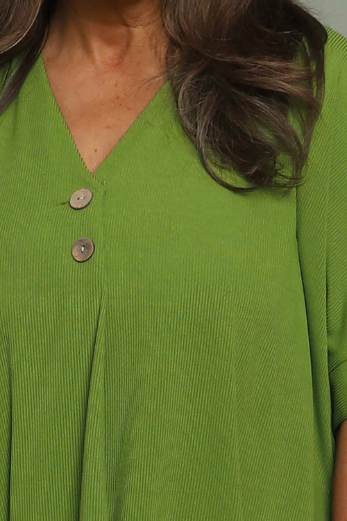 Frieda V-Neck Ribbed Dress Green - Image 2