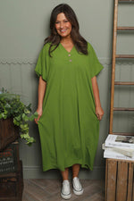 Frieda V-Neck Ribbed Dress Green Green - Frieda V-Neck Ribbed Dress Green