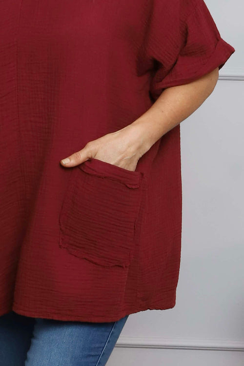 Leonie Crinkle Cotton Top Wine - Image 3