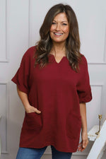 Leonie Crinkle Cotton Top Wine Wine - Leonie Crinkle Cotton Top Wine