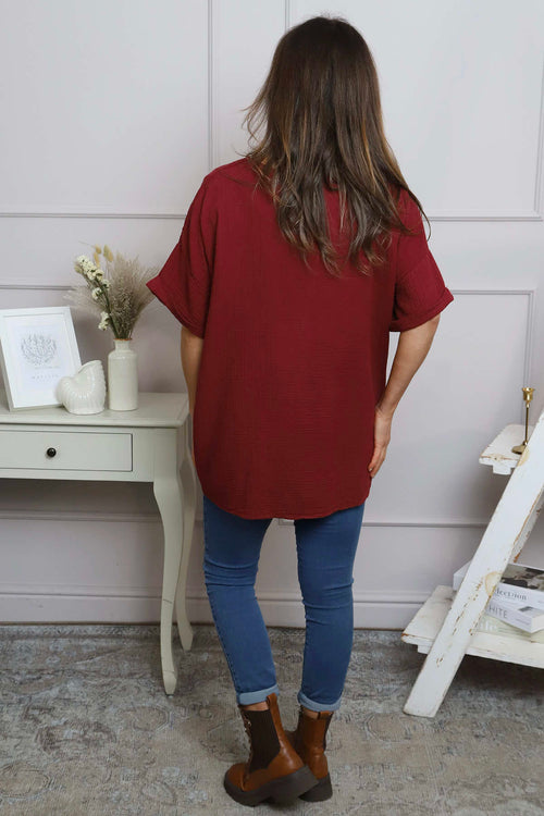 Leonie Crinkle Cotton Top Wine - Image 4