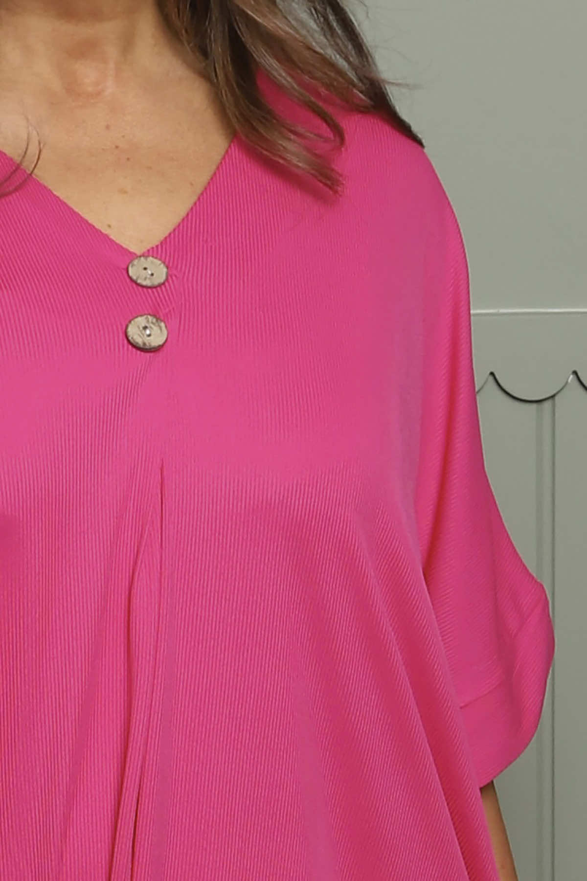 Frieda V-Neck Ribbed Dress Fuchsia