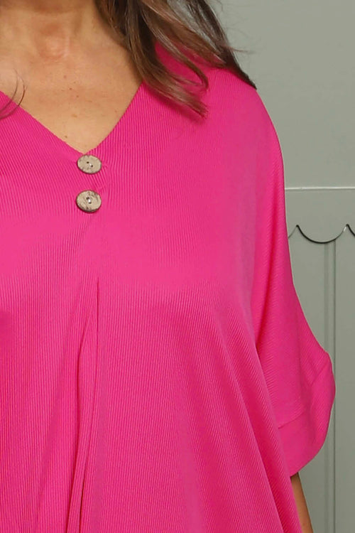 Frieda V-Neck Ribbed Dress Fuchsia - Image 2