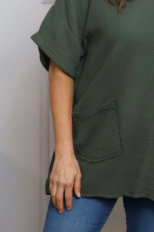 Leonie Crinkle Cotton Top Khaki - Image 3