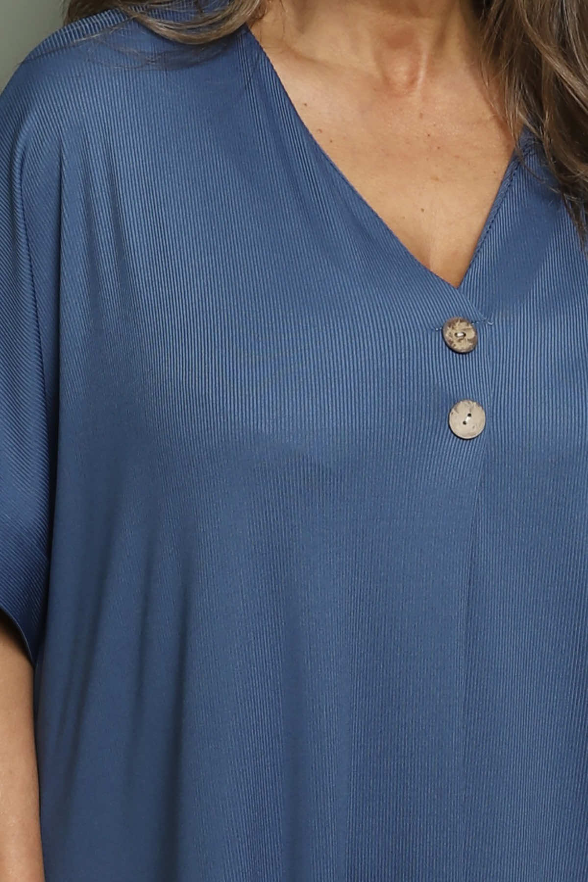 Frieda V-Neck Ribbed Dress Blue