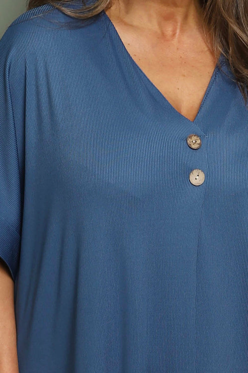 Frieda V-Neck Ribbed Dress Blue - Image 2