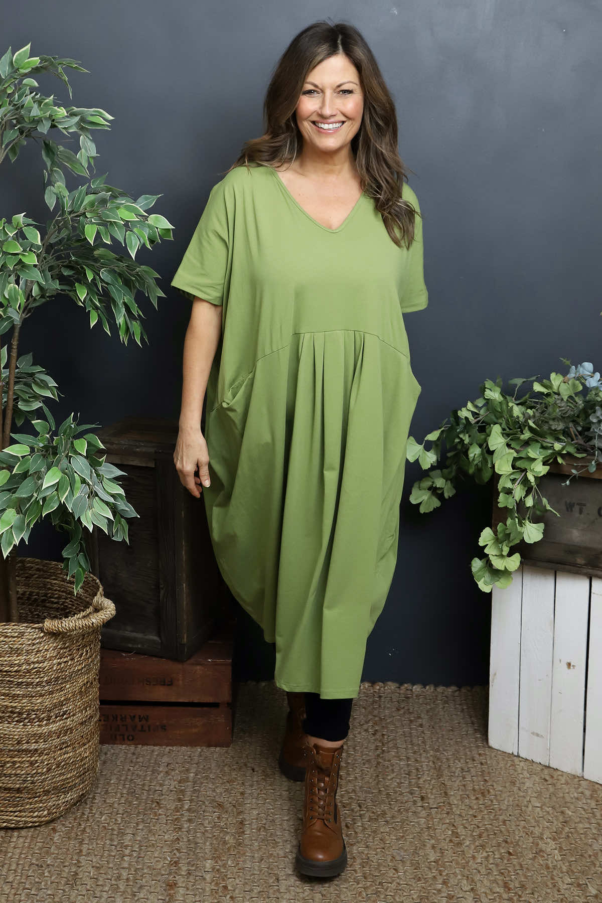 Fenella Cotton Dress Olive