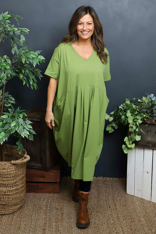 Fenella Cotton Dress Olive - Image 1
