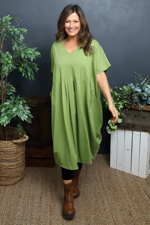 Fenella Cotton Dress Olive - Image 2