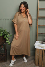 Frieda V-Neck Ribbed Dress Camel Camel - Frieda V-Neck Ribbed Dress Camel
