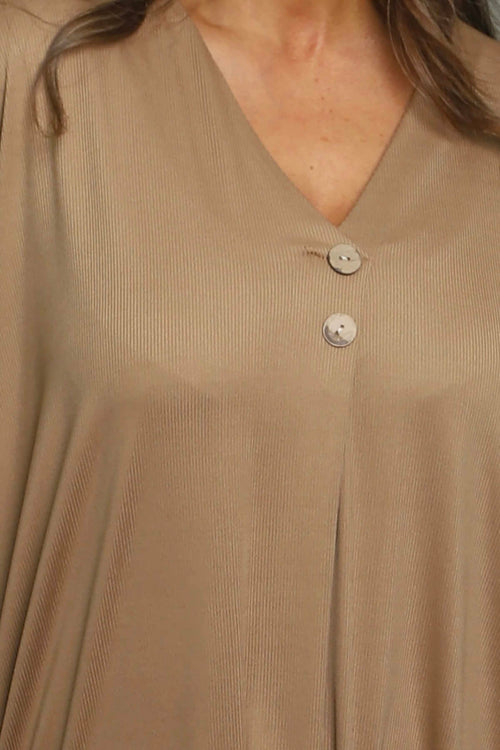 Frieda V-Neck Ribbed Dress Camel - Image 2