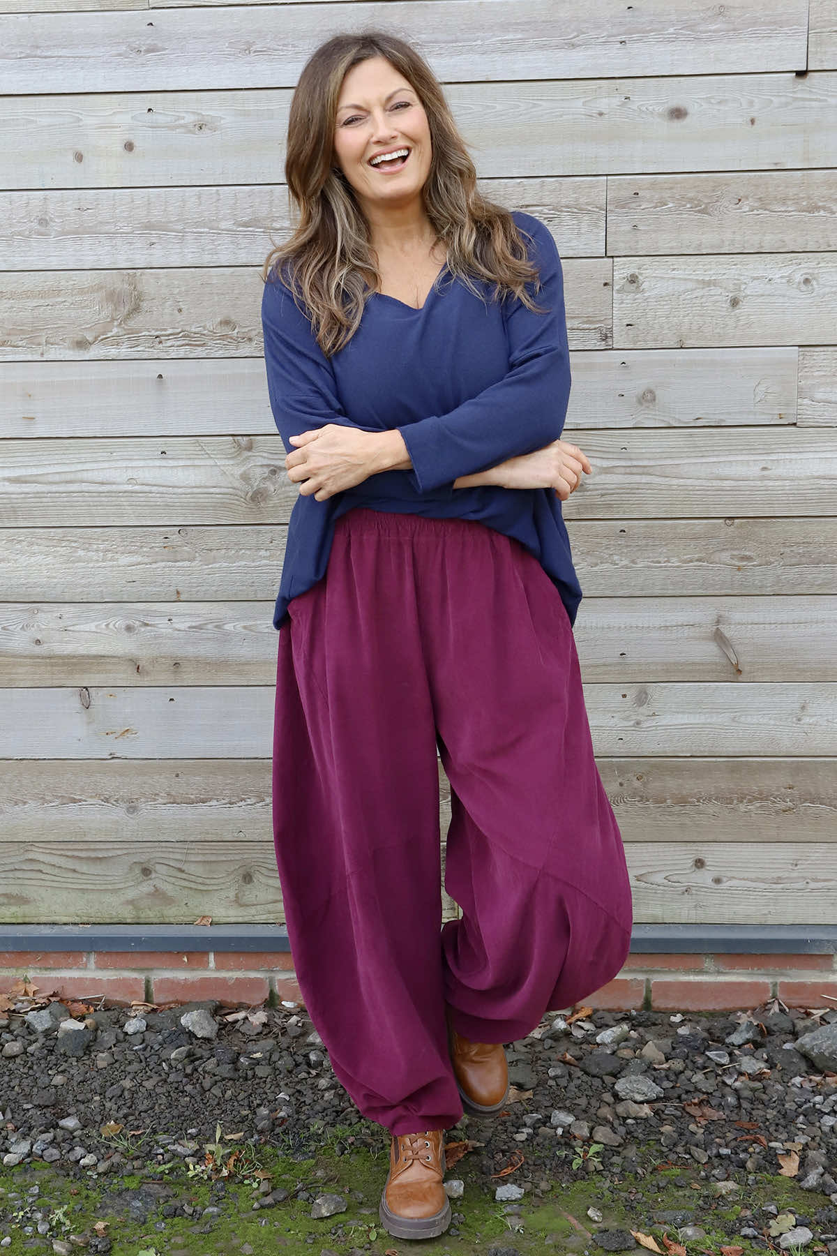 Journee Needlecord Trousers Burgundy