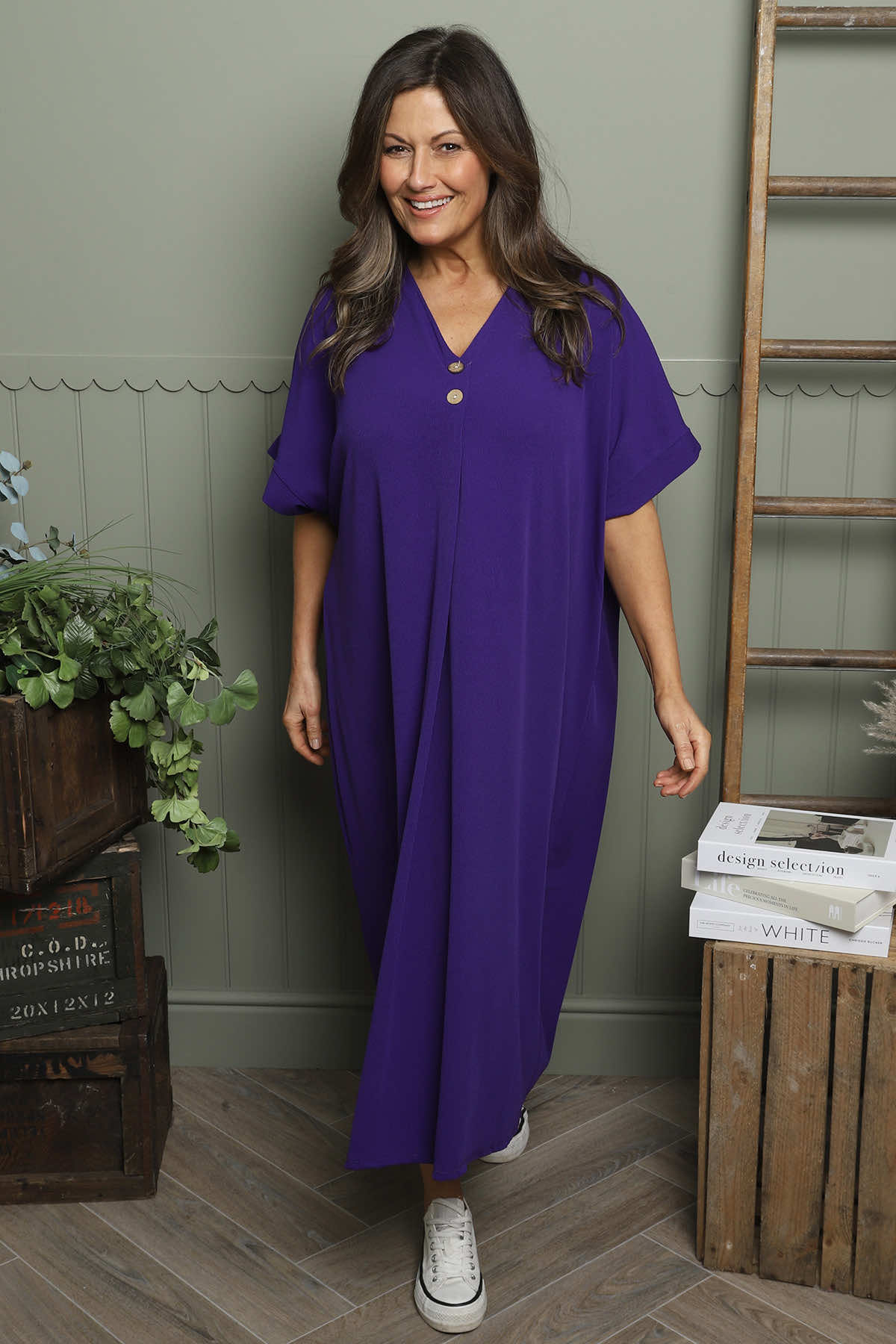 Frieda V-Neck Ribbed Dress Purple