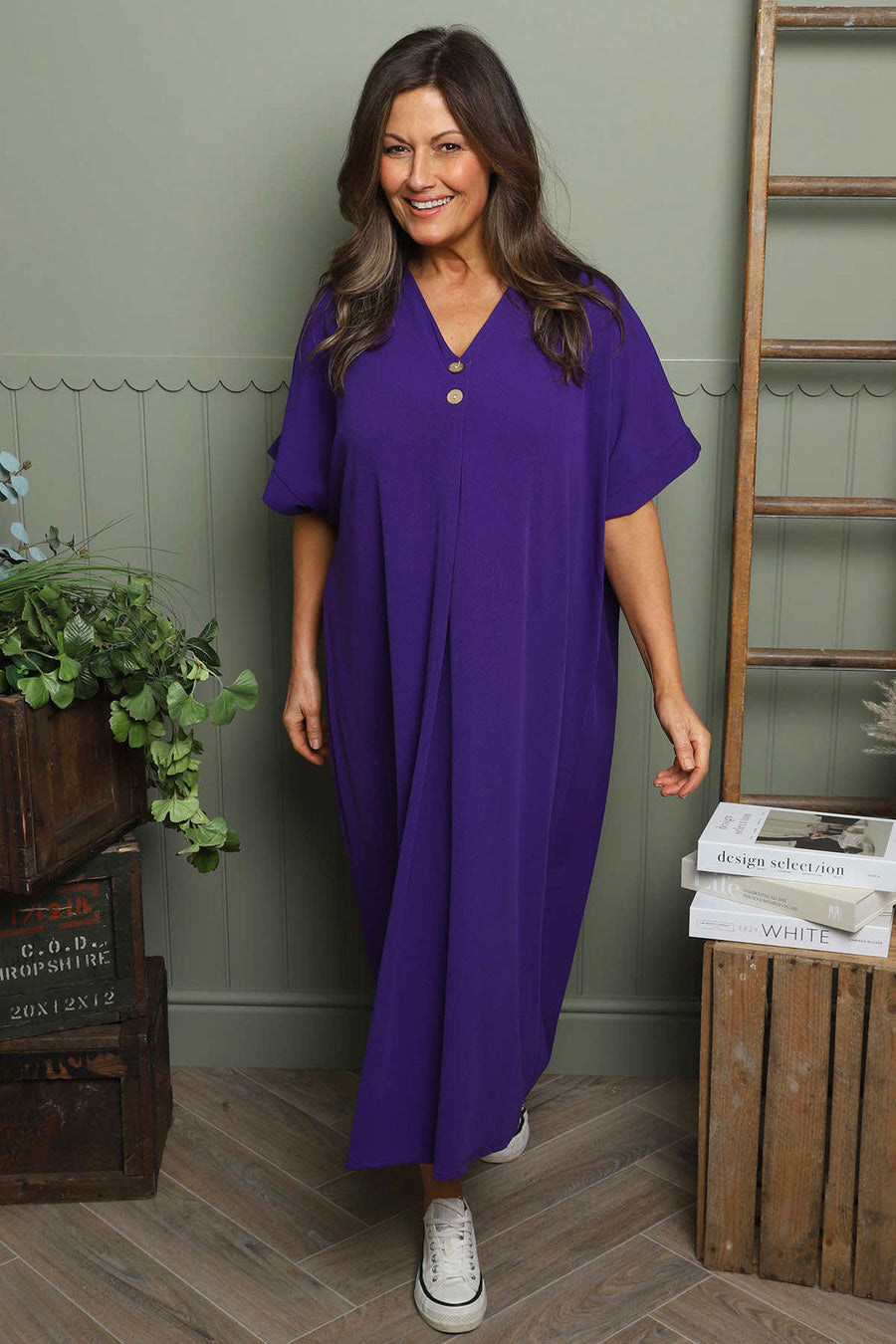 Frieda V-Neck Ribbed Dress Purple