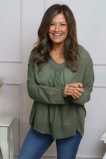 Kendra V-Neck Cotton Top Khaki Khaki - Kendra V-Neck Cotton Top Khaki