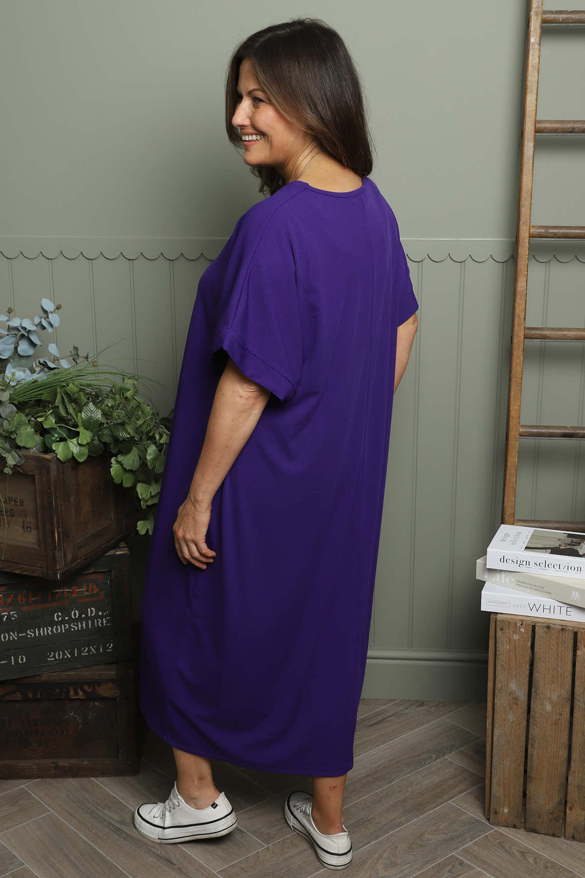 Frieda V-Neck Ribbed Dress Purple