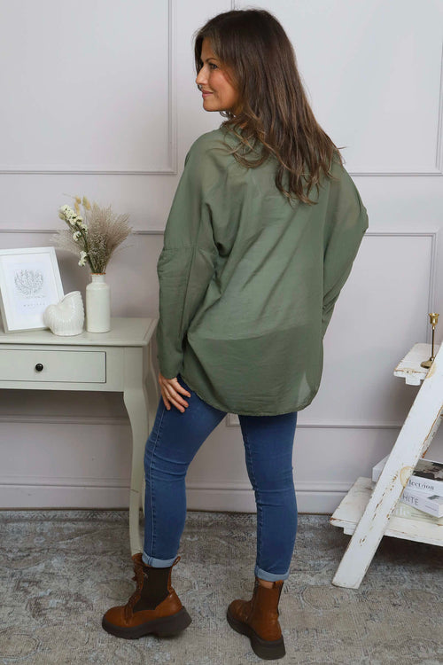 Kendra V-Neck Cotton Top Khaki - Image 4