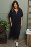 Frieda V-Neck Ribbed Dress Navy