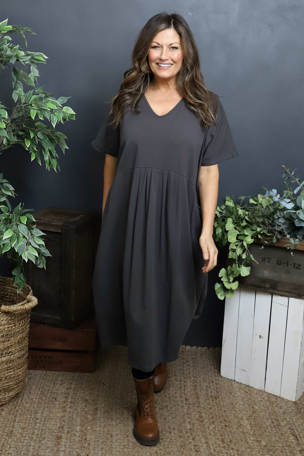 Fenella Cotton Dress Charcoal