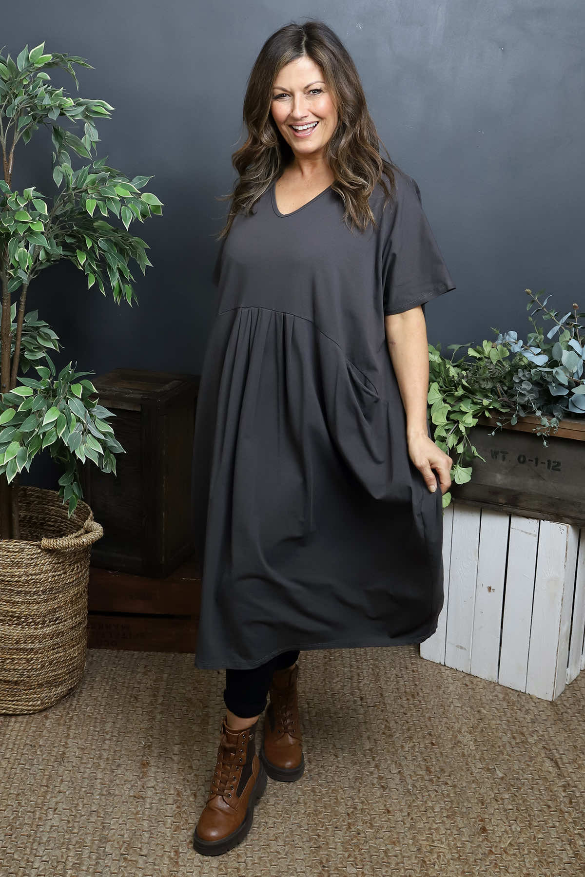 Fenella Cotton Dress Charcoal
