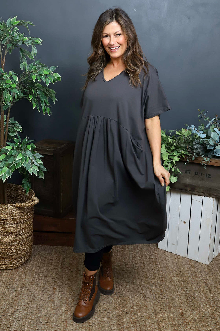 Fenella Cotton Dress Charcoal