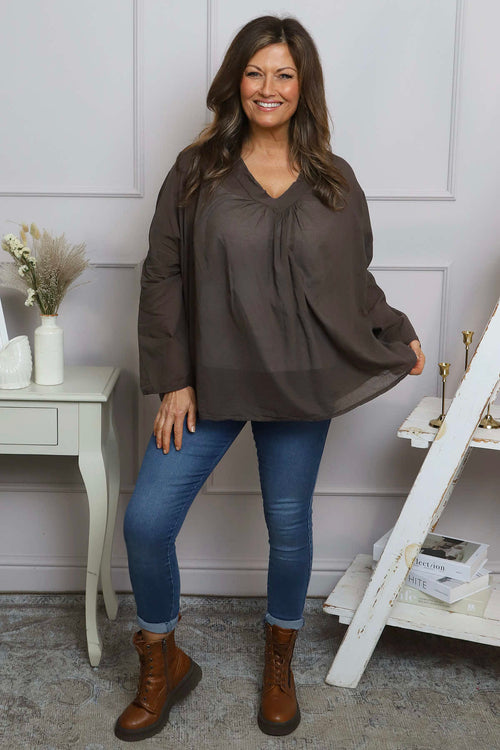 Kendra V-Neck Cotton Top Cocoa - Image 3