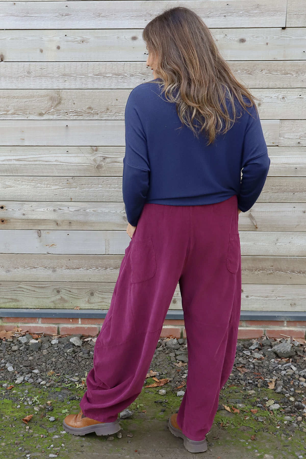 Journee Needlecord Trousers Burgundy