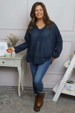 Kendra V-Neck Cotton Top Navy Navy - Kendra V-Neck Cotton Top Navy