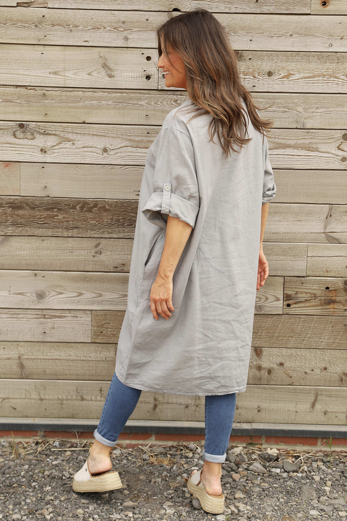 Alicia Button Linen Jacket Grey