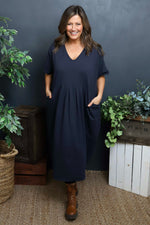Fenella Cotton Dress Navy Navy - Fenella Cotton Dress Navy