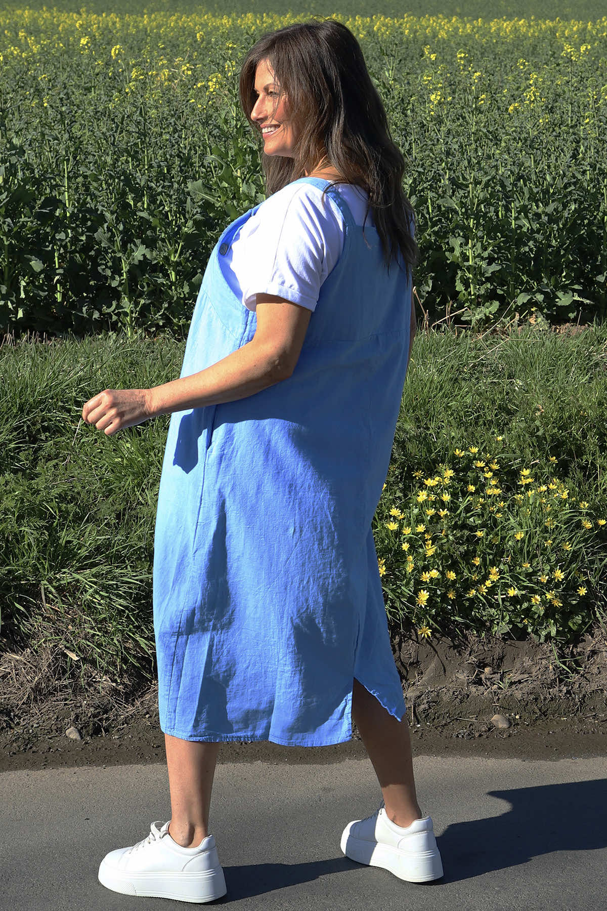 Adina Linen Pinafore Dress Powder Blue