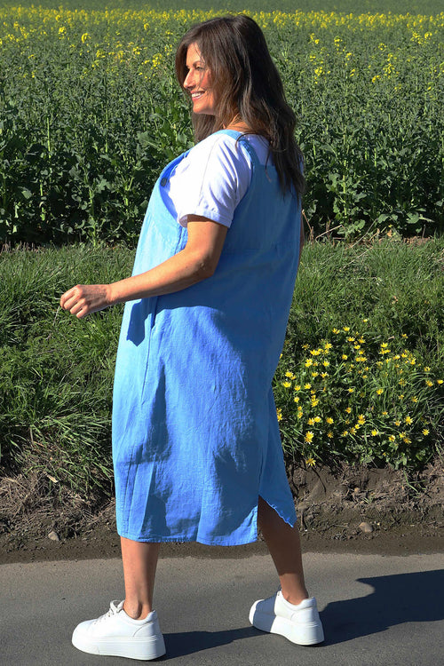 Adina Linen Pinafore Dress Powder Blue - Image 4