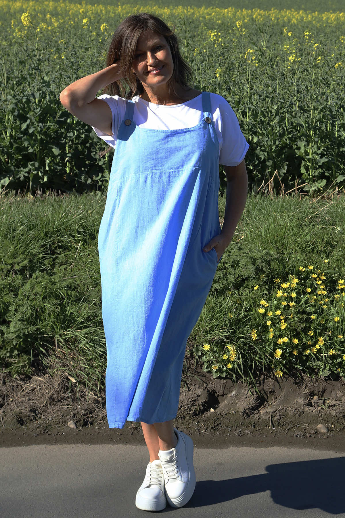 Adina Linen Pinafore Dress Powder Blue